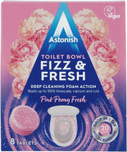 Astonish Toilet Bowl Fizz & Fresh Deep Cleaning Foam Action Tabs ,Pink Peony Fresh Scent, 8 Tablet Pack